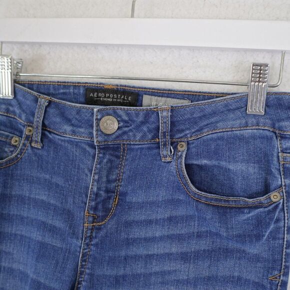 Aeropostale Jeggings Blue Jeans 8 Short 30/26 Mid‎ Rise Stone Wash Whiskering - Picture 4 of 13